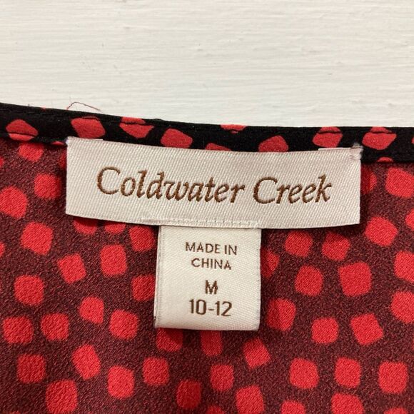 Coldwater Creek Blouse Women’s M Red Satin Ruffle V-Neck Casual Dressy Top - Picture 4 of 7